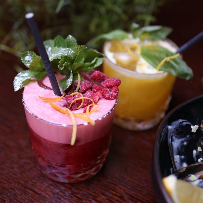 Close up of fancy cocktails and mocktails